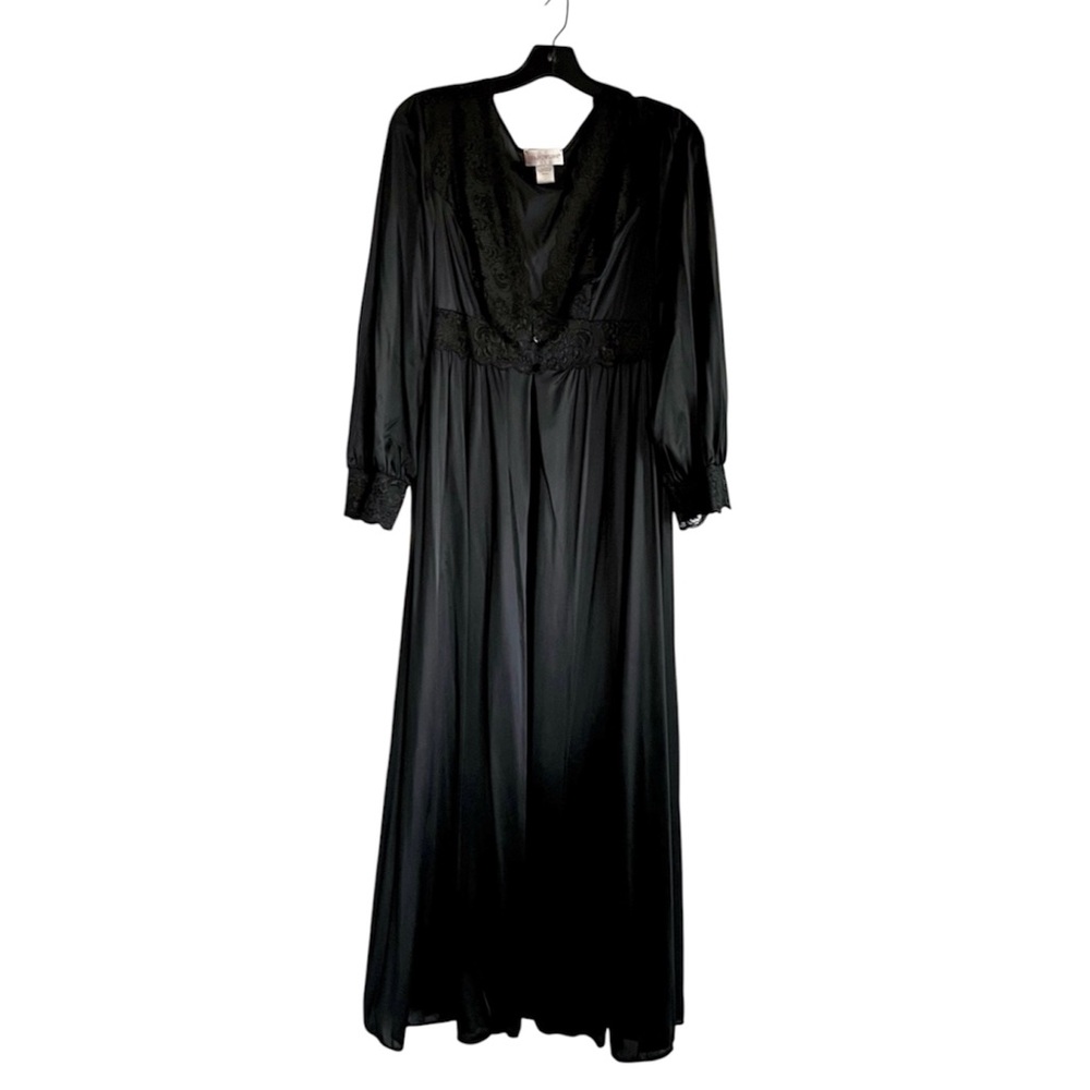 Shadowline Peignor Dressing Robe Lace Silky Nylon Romantic Goth Feminine Large - Picture 8 of 11